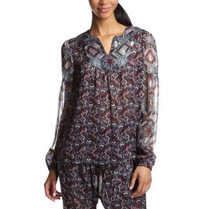 NWT Anna Sui Dark Floral Blouse Sz.6 Multi Crepe Lurex Fairy Designer Boho 90s